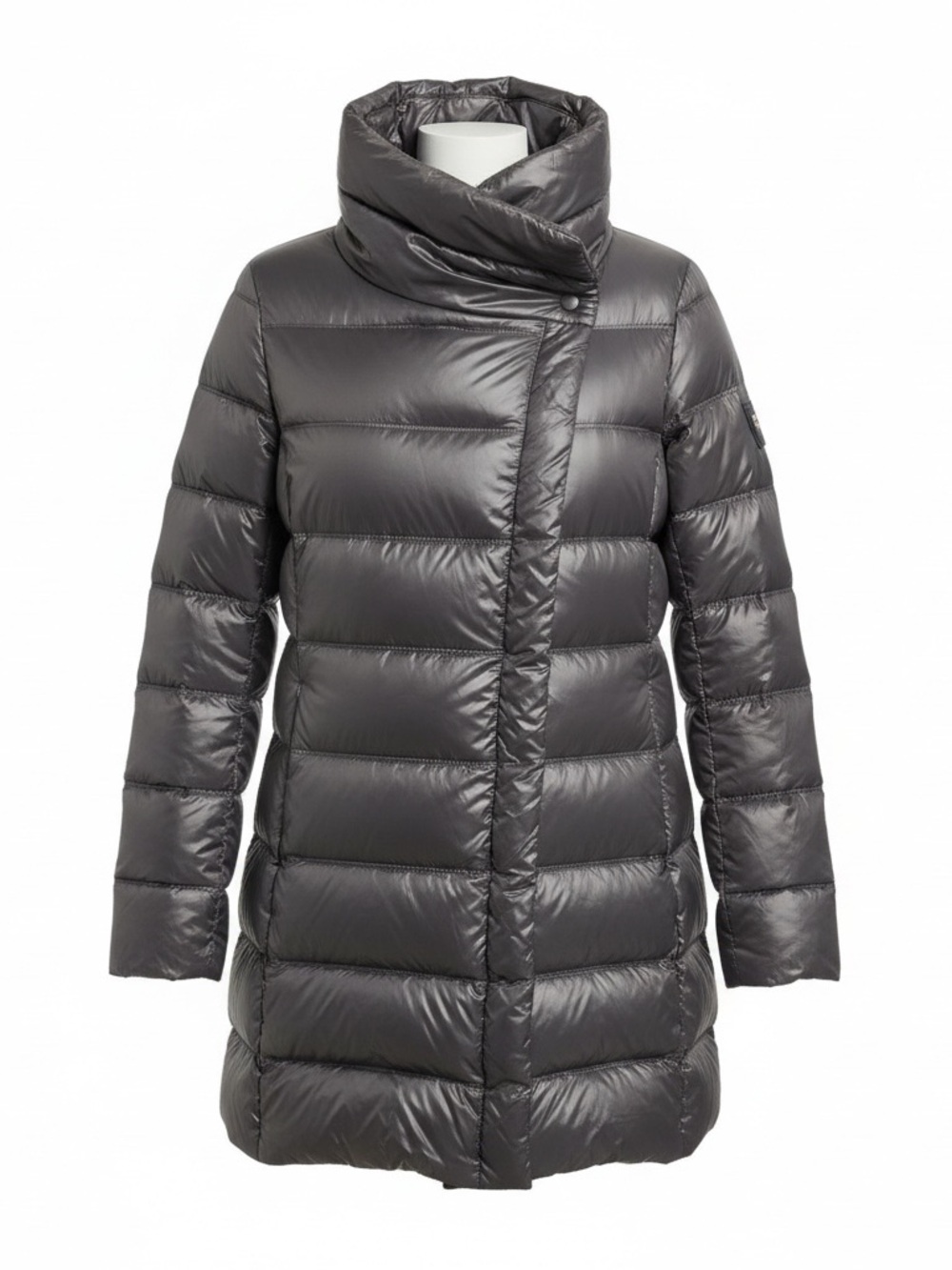 Calvin Klein Shiny Quilted Longline Puffer Coat in Charcoal Gray